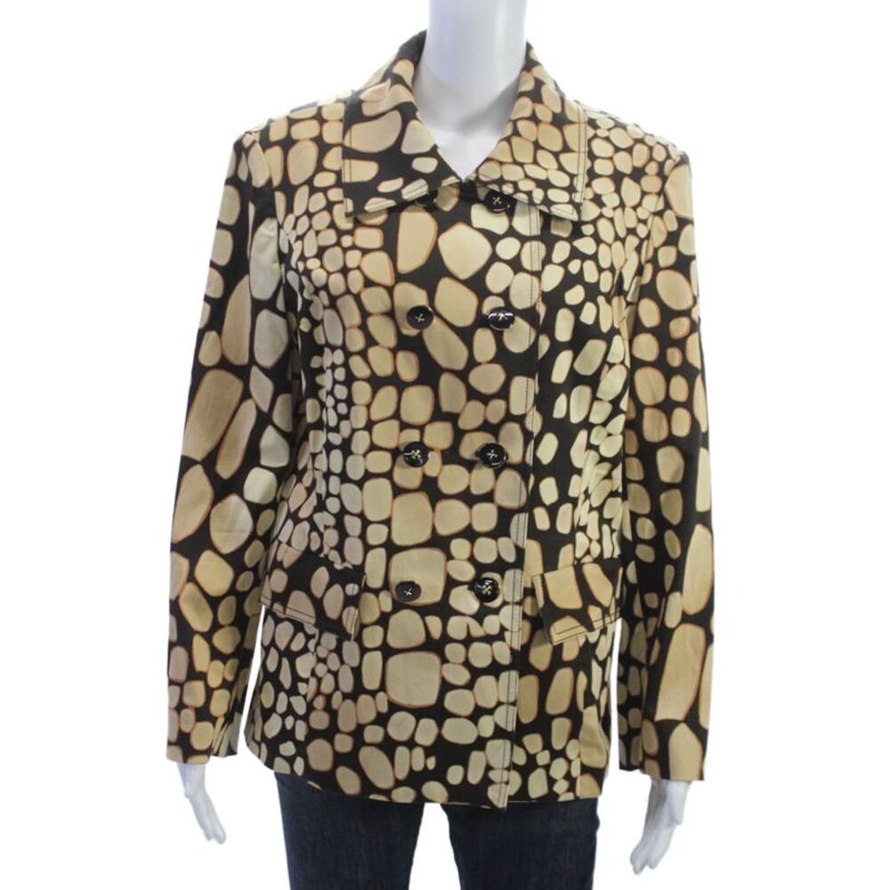 St. John Women Basic Jacket Multicolor Geometric Button Long Sleeve Size L